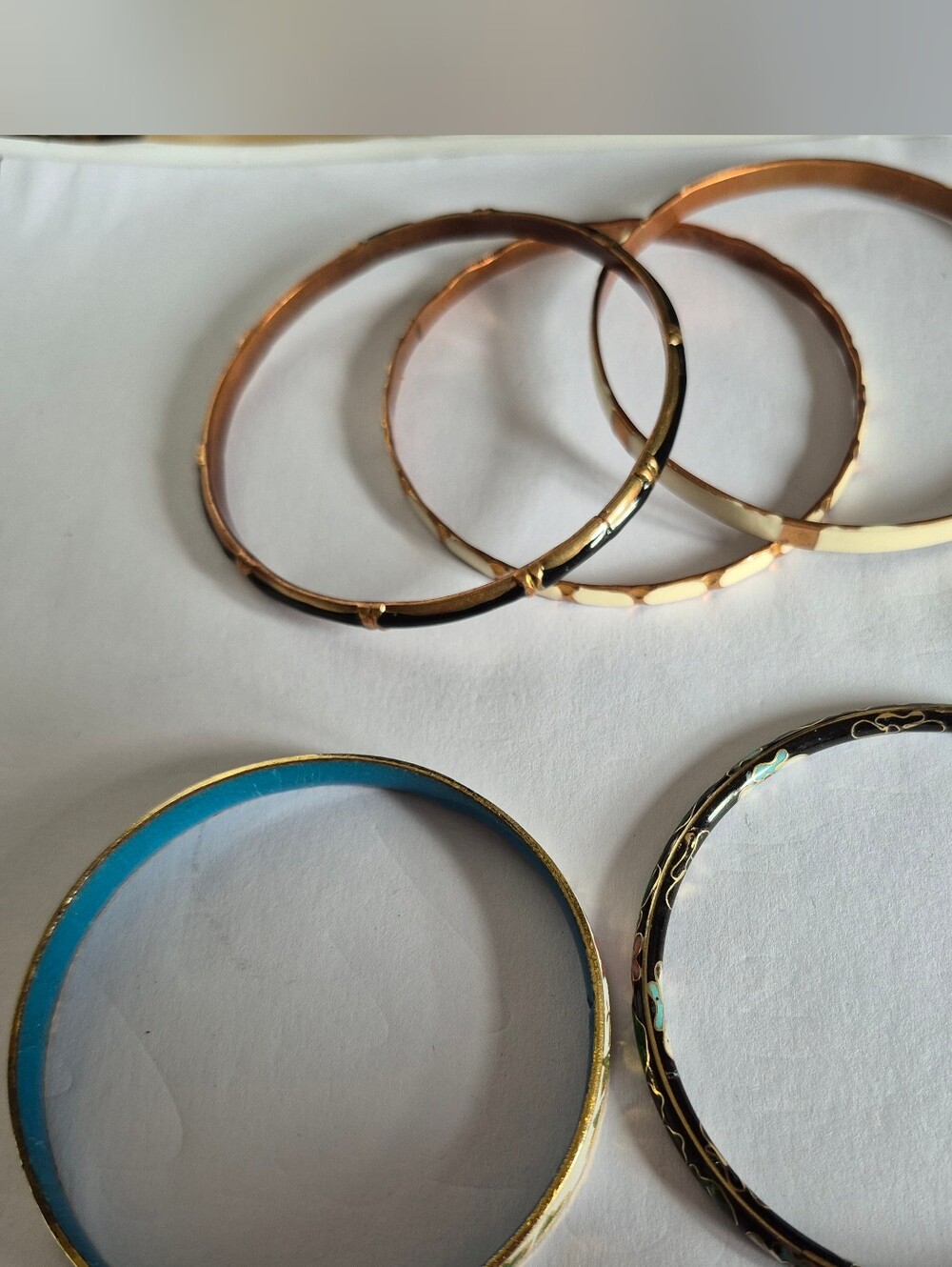 Bangles  - 3 Copper And Enamel And 2 Cloissone